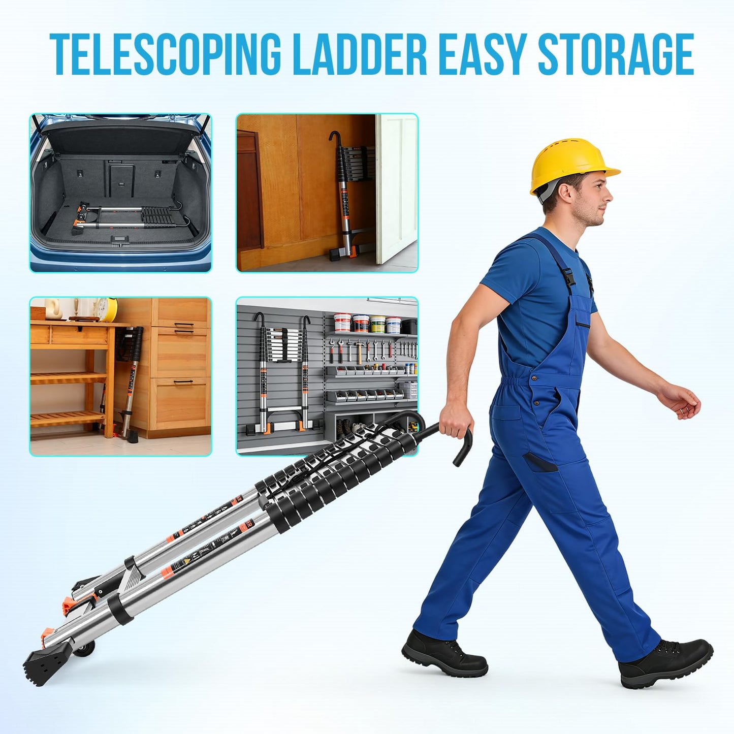 Telescoping Ladder,16.5 FT Extension Ladder w/Hooks, Stabilizers,Wheels, Heavy Duty 330lbs Max Capacity, Collapsible Folding Ladder for Rv,Roof,Outdoor