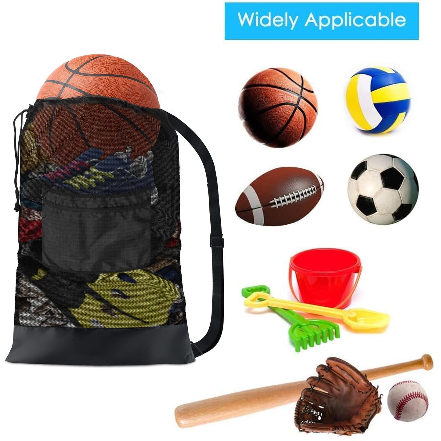 BROTOU Sports Mesh Bags - 1/2/4/6PCS Heavy Duty Drawstring Bags for Sports Equipment, Beach, Travel, Gym, Swimming, Camping Gear with Shoulder Strap