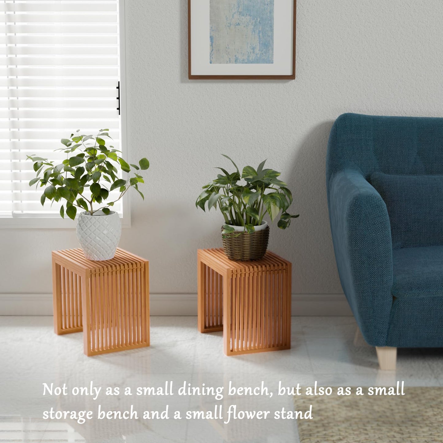 APRTAT Bamboo Dining Bench Indoor Small Bench Entryway Shoe Rack Bench,Outdoor Modern Wood Benches 17 Inch for Living Room Hallway Bedroom Bathroom Nature Small