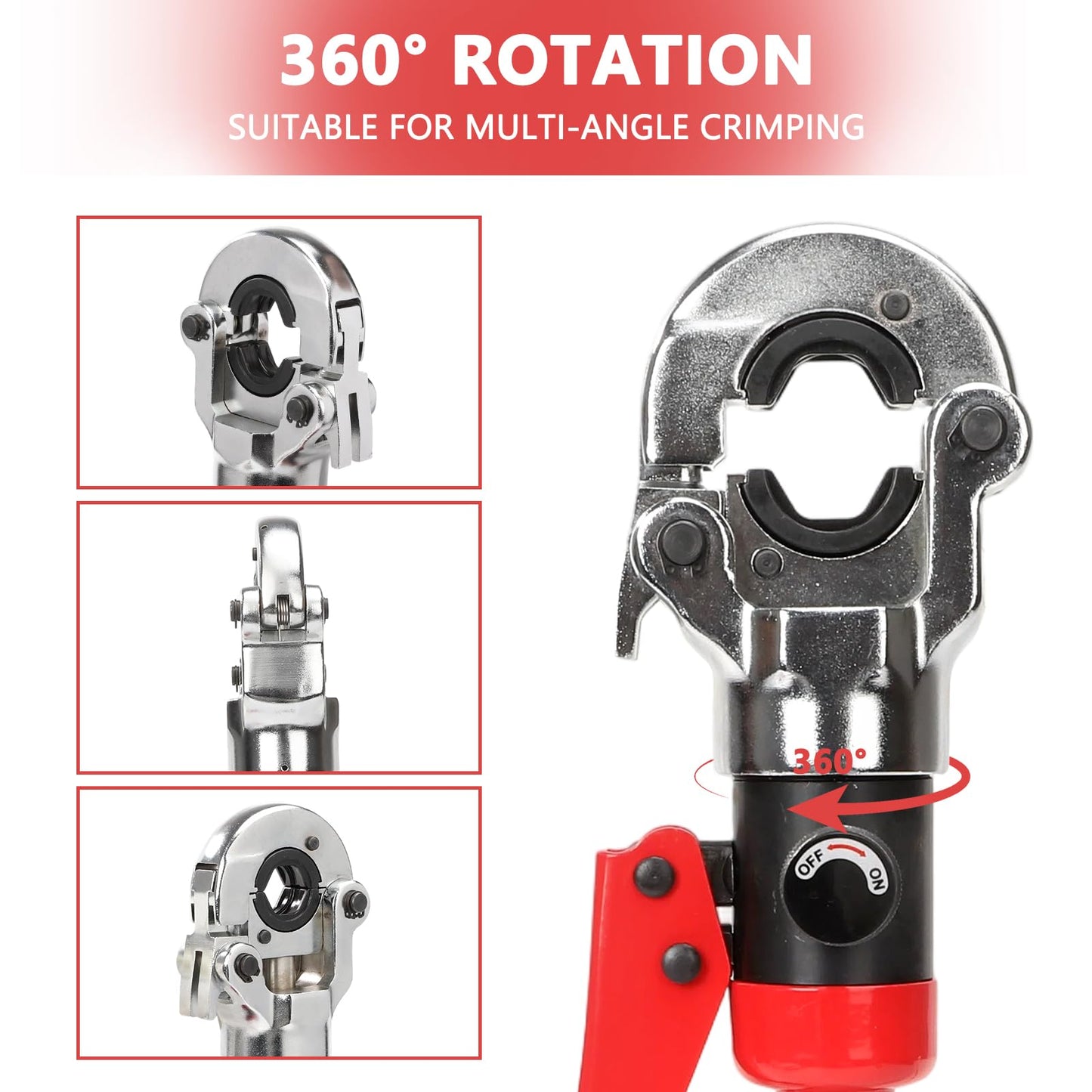 Hydraulic Copper Tube Crimping Tool with 3 Interchangeable Dies (1/2", 3/4", 1") Applicable to Stainless Steel and Copper Pipes, Ideal for Plumbing, HVAC, Refrigeration & Industrial Piping Projects