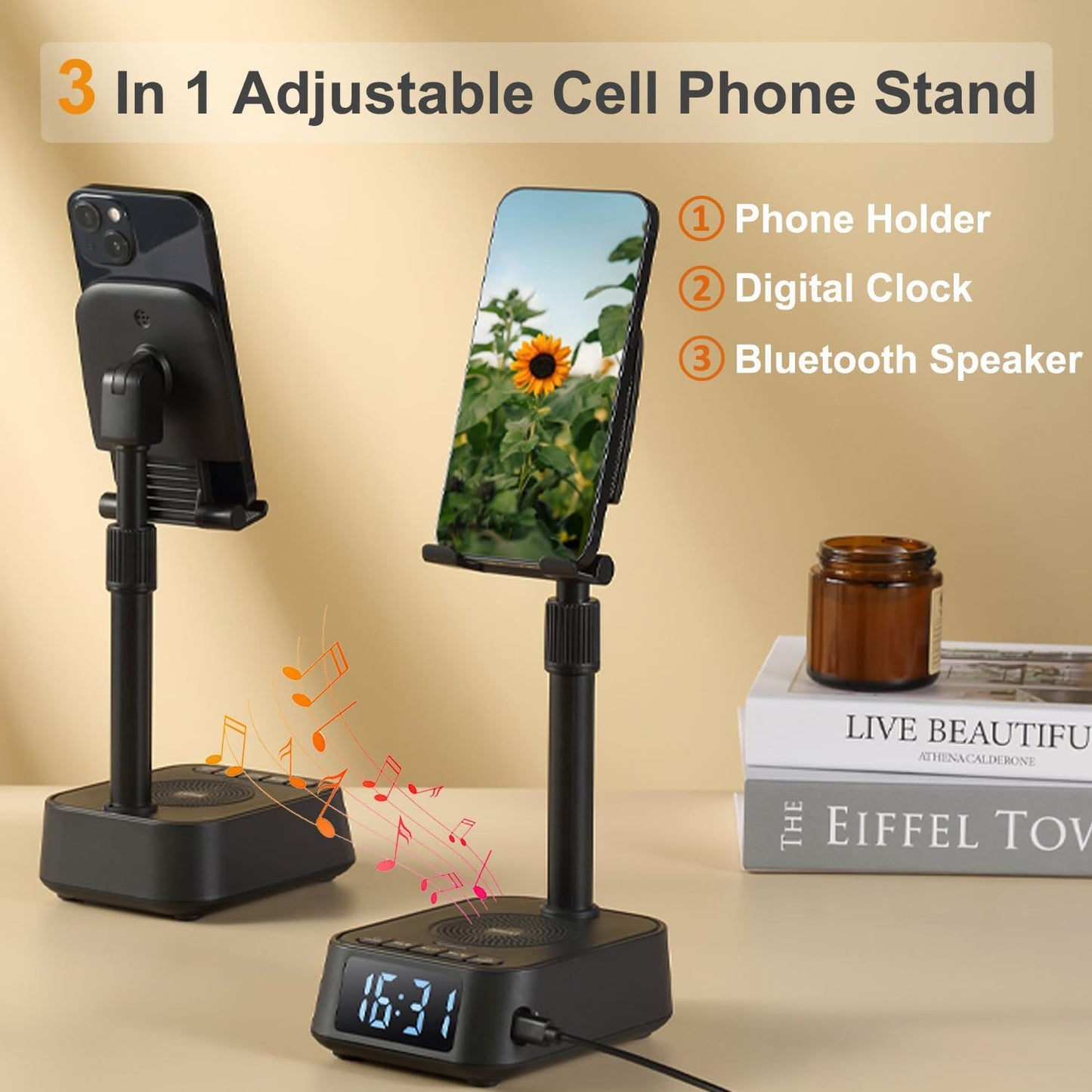 ASEAT Gifts for Men Women, Adjustable Phone Stand Bluetooth Speaker, Birthday Gifts Him Husband, Phone Holder
