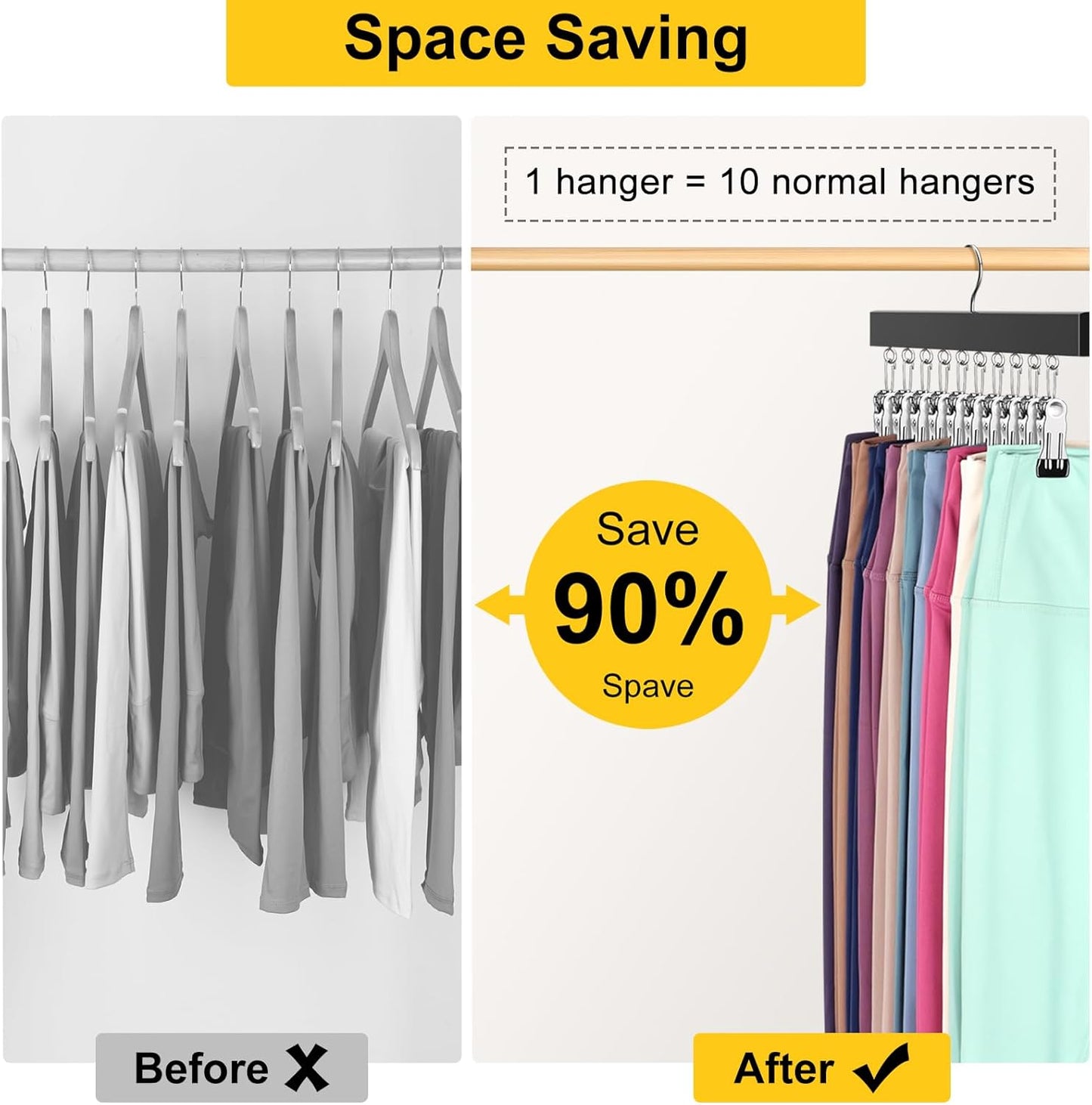 Skiennix Legging Organizer - 360° Rotating Pants Hangers with Clips | Holds 20 Leggings & Jeans (2 Pcs)