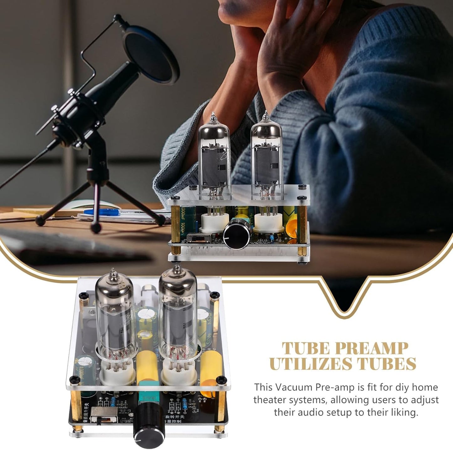 Veemoon Tube Amplifier Hi-fi Stereo Preamp Pre-amp for Record Player Pre-amp for Phono Preamp Home Theater Amplifier