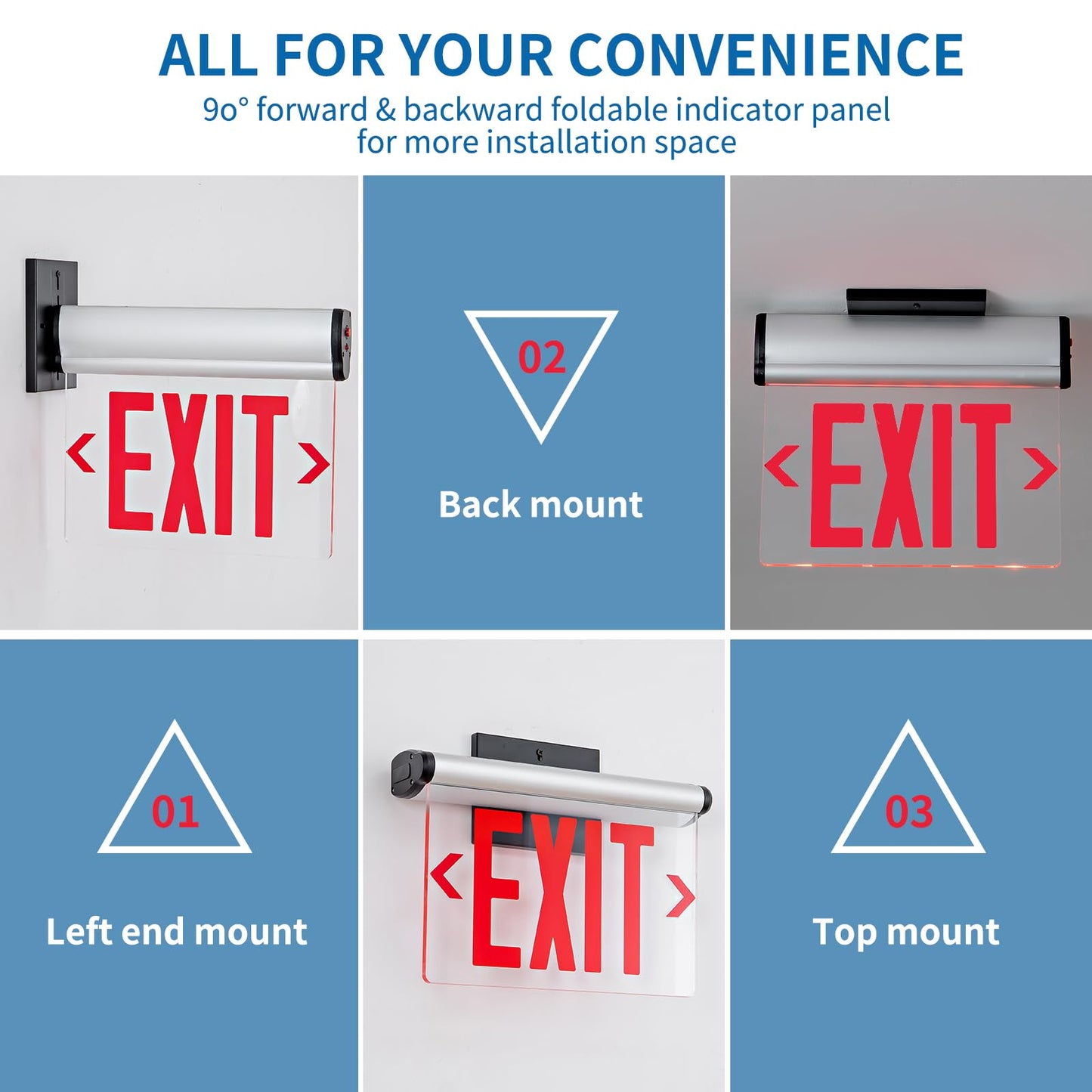 TANLUX Red Exit Signs for Business, LED Edge Lit Exit Sign, UL 924, Hardwired Emergency Exit Lights with Battery Backup, Aluminum Housing with Rotating Acrylic Clear Panel, AC 120/277V, 2 Pack