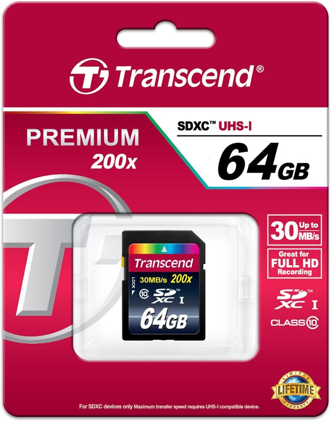 Transcend 64GB 10 30MB/s (TS64GSDXC10) SDXC Class Flash Memory Card Up