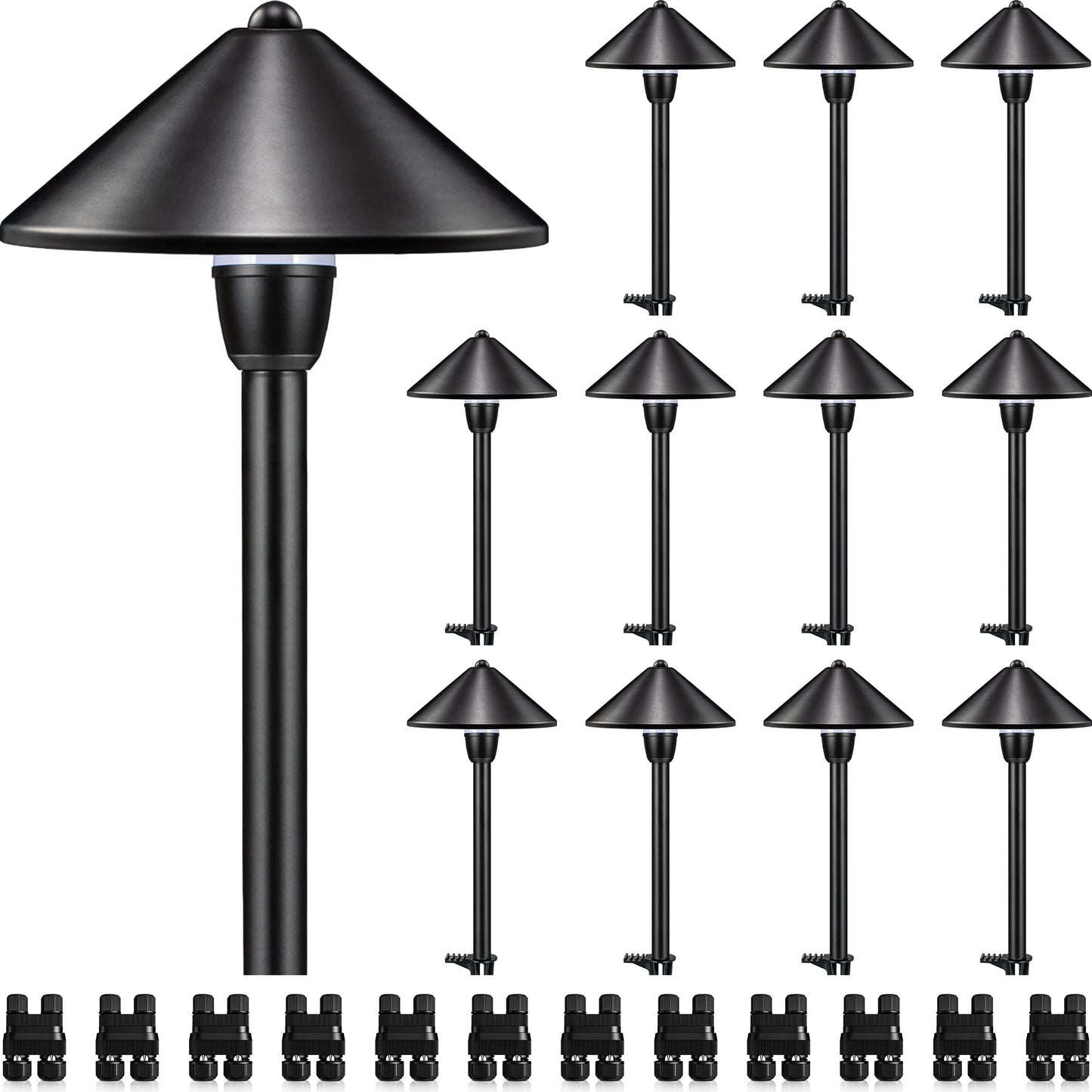 SUNVIE Low Voltage Landscape Lights 3W LED Aluminum Pathway Lights 12 Pack 3000K Waterproof Black Model LSBWB0312C