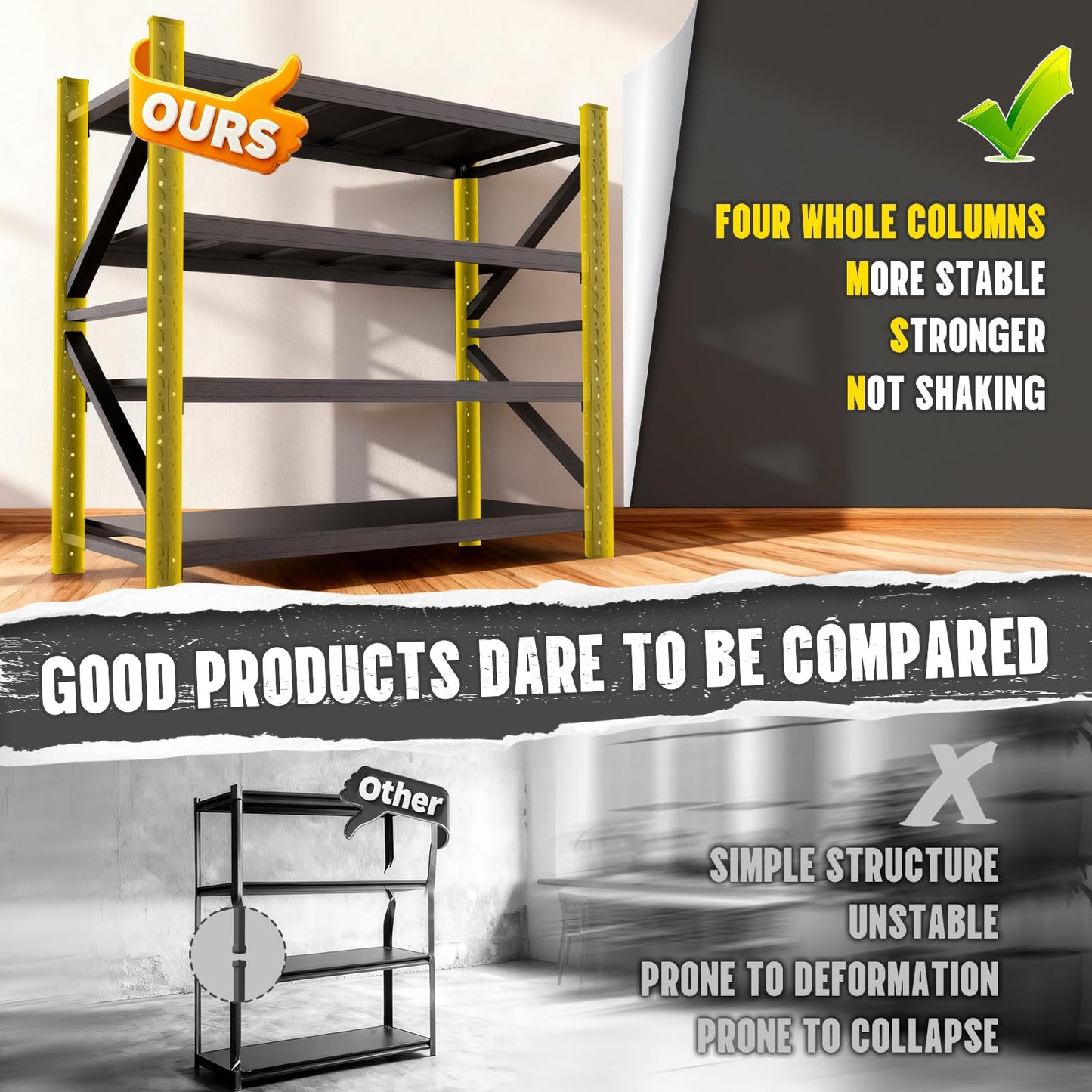 4 Tier Storage Shelves,Heavy Duty Garage Racks Shelving,7000LBS Metal Storage Shelves,Adjustable Utility Rack Shelf for Basement,Warehouse,Pantry,Factory,Garage Shelving (S-（48" W x 24" D x 70" H）)
