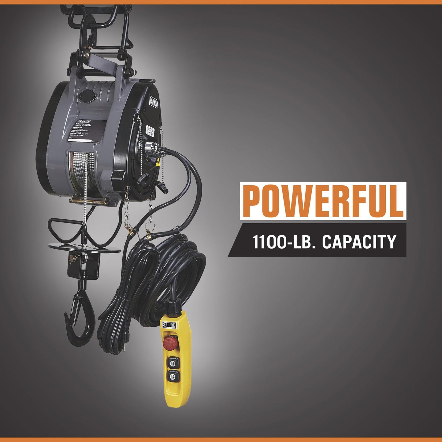 Bannon Compact Electric Cable Hoist - 1100-Lb. Capacity, 95ft. Lift, 110 Volts, 1 Phase