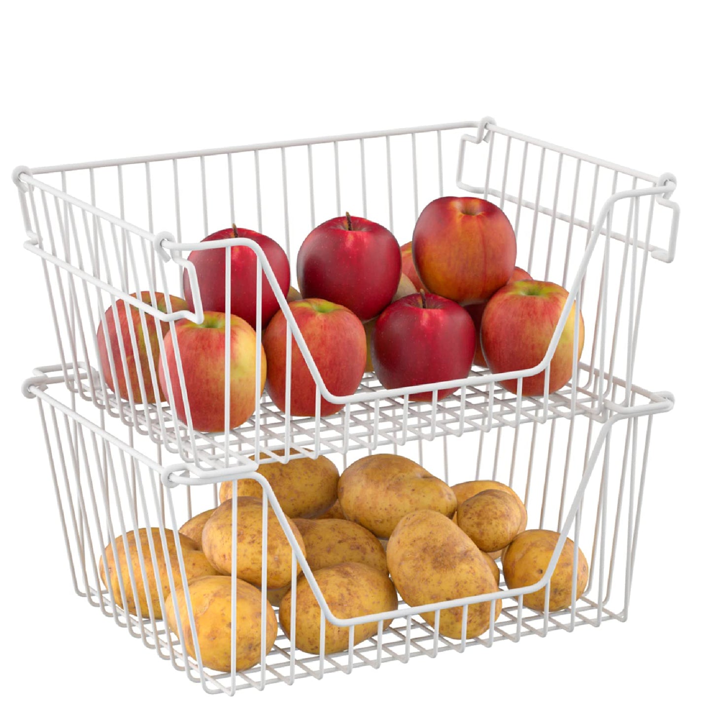blitzlabs Stackable Wire Metal Baskets Large Capacity Kitchen Freezer Bins for Pantry Cabinet Fruit Vegetable Snacks Organization, White, Set of 4