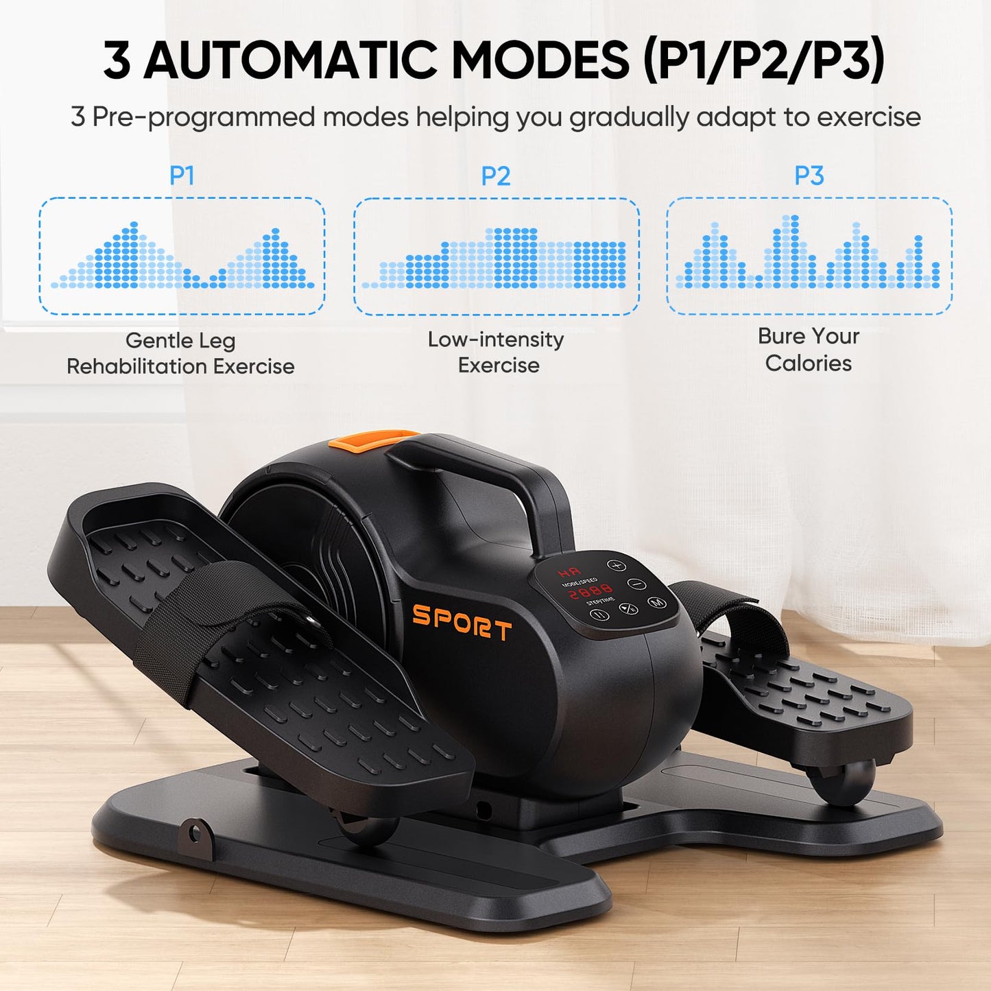 Under Desk Elliptical Machine, 3-in-1 THERUN Electric Leg Exerciser for Seniors, Fully Assembled Portable Seated Pedal Exerciser w/Remote Control, 16-Level Speeds & Resistance