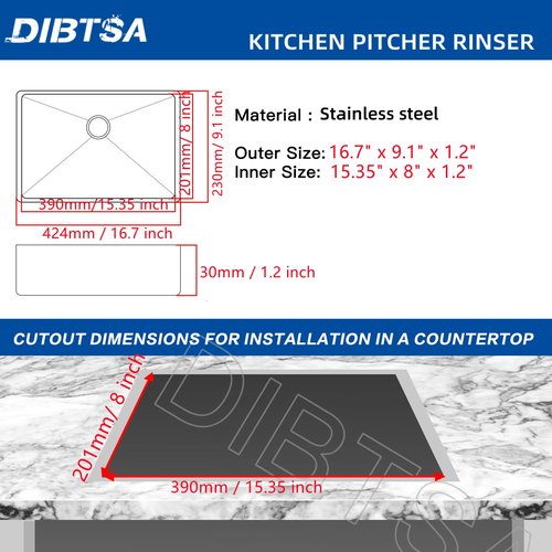 DIBTSA Pitcher Rinser, Espresso Rinser with Spray, Drain and Drip Tray, Stainless Steel Bar Glass Rinser for Sink, Cup Washer for Home Kitchen Hotel Cafe Restaurant (16.7x9.1x1.2 Inch)