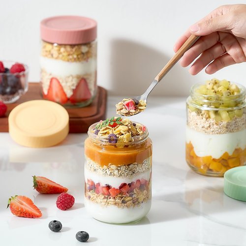 Danmu 16 oz Overnight Oats Containers with Lids,Meal Prep Containers 6 Pack,Mason Jars 16 oz with Lids for Snack,Overnight Oats,Yogurt,Parfait,Soup,Smoothies,Salad 100% Leak-proof Dishwasher Safe
