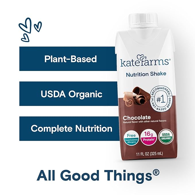 KATE FARMS Organic Nutrition Shake, Chocolate, 16g Protein, 27 Vitamins and Minerals, Protein Meal Replacement Drink, Protein Shake, 11 oz (12 Pack)