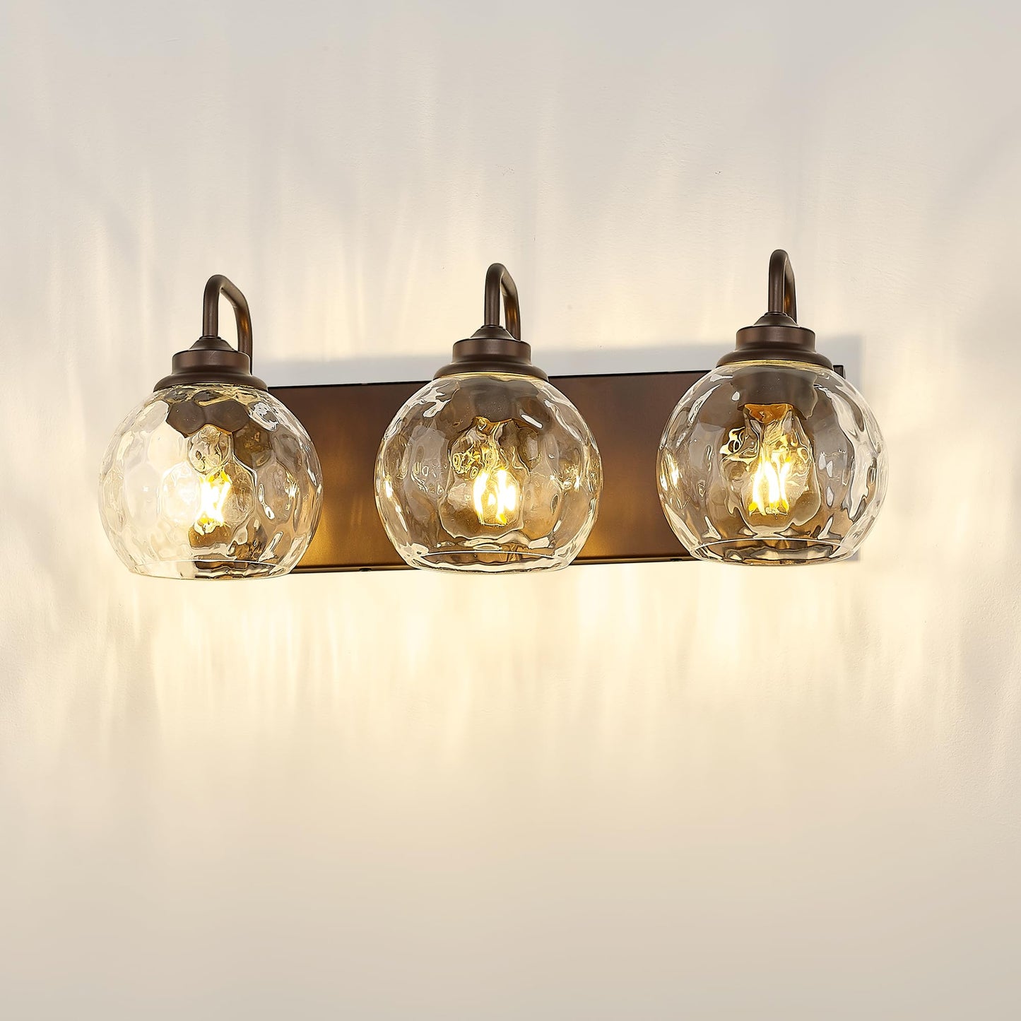 zeyu 3-Light Bathroom Vanity Light Fixtures, Oil Rubbed Bronze, Water Ripple Globe Shade, Model ZSL72BG-3W ORB-WG