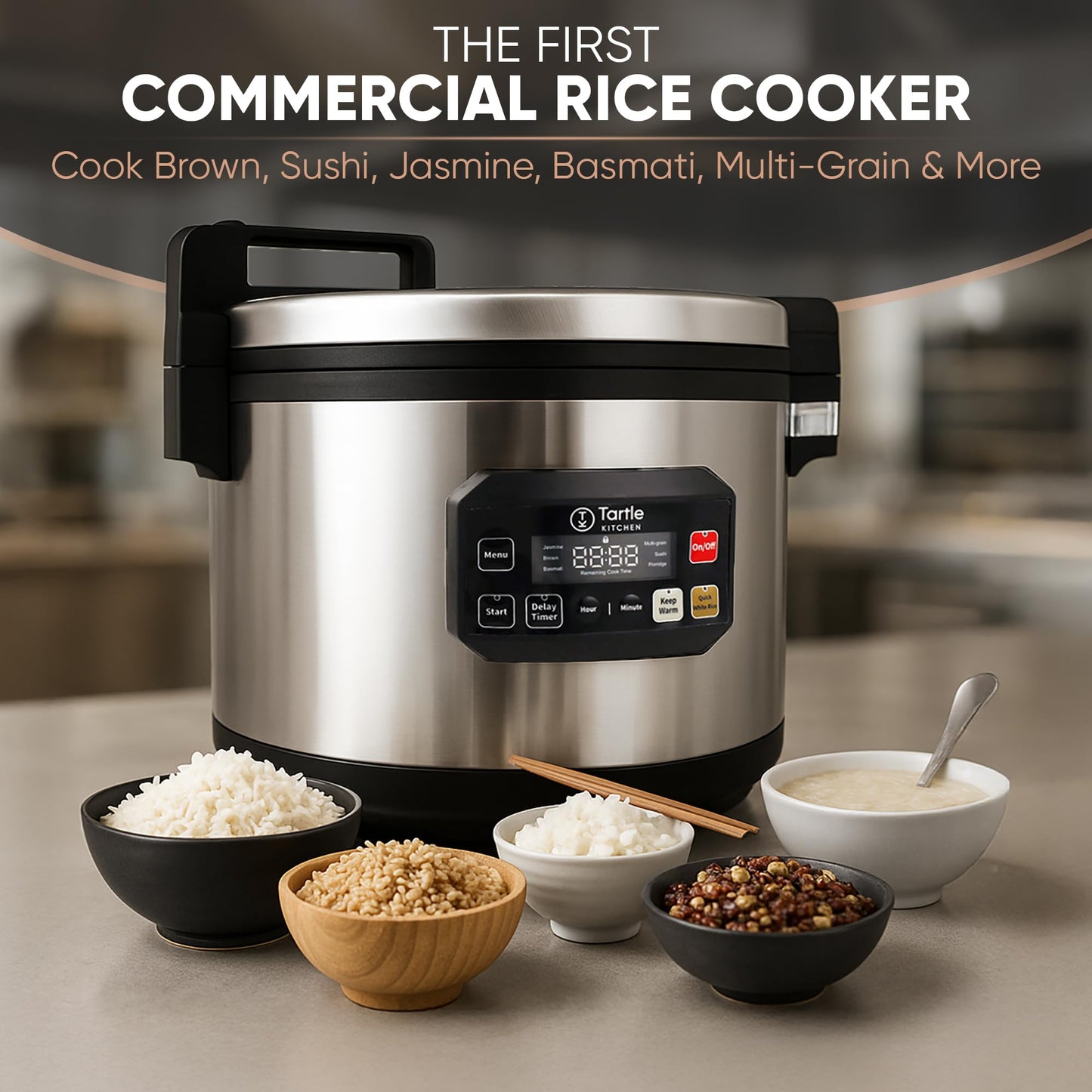 Commercial Large Multi-Function Rice Cooker - Professional 64 Cup Cooked (32 Cup Uncooked) Rice Maker Cooker With Non Stick Pot & Hinged Lid - Brown Rice, Sushi Rice and more
