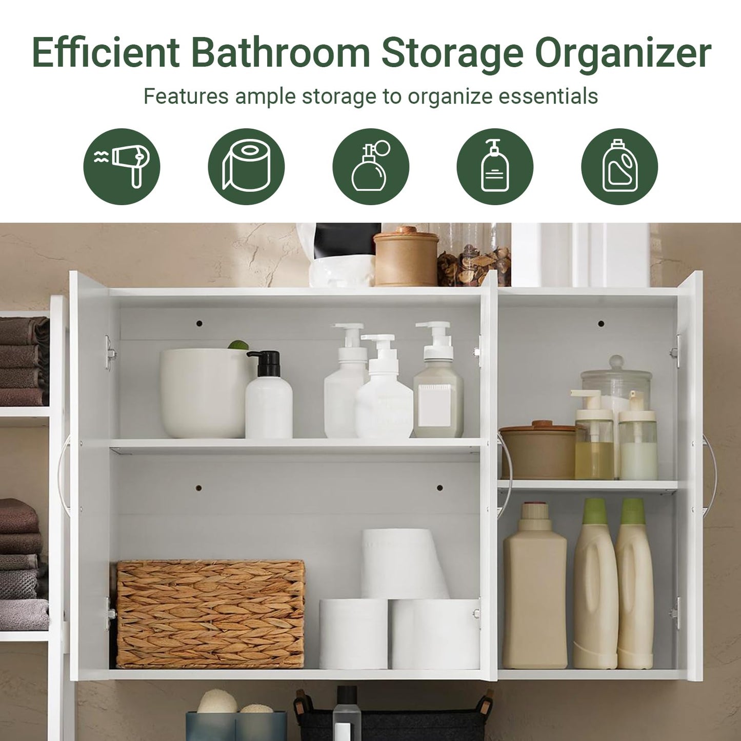 SoBuy Wall Cabinet Laundry Room, Medicine Cabinet for Kitchen Bathroom Garage, Wall Storage Cabinet with Adjustment Shelves, White FRG231-L-W
