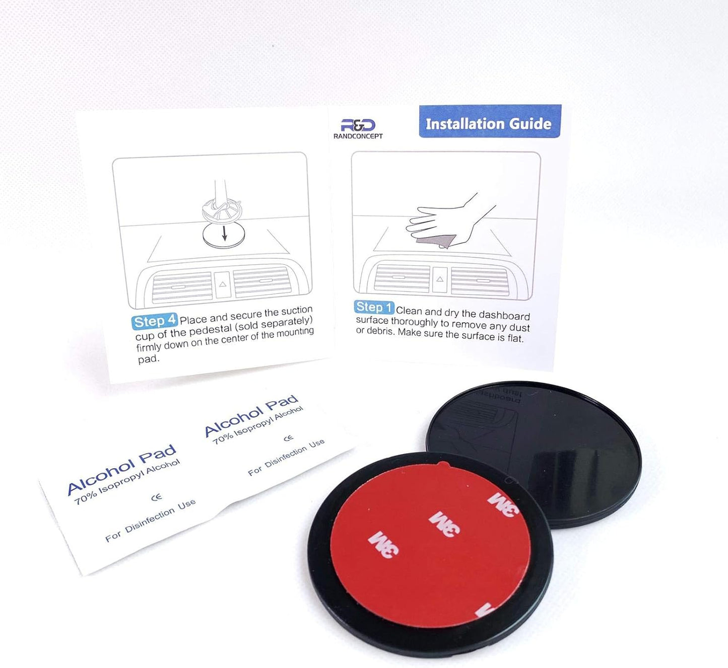 Randconcept 70mm 2.76" 2 - Adhesive Dashboard Pad Mounting Disk with Adhesive for Suction Cup Phone Mount & for Garmin