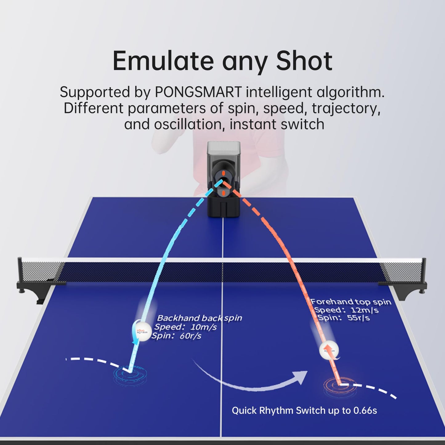 PONGBOT Table Tennis Robot: APP Control 264 Drills, Portable Ping Pong Machine with Spin/Speed Customization, 150-Ball Capacity for Solo Training & Coaching