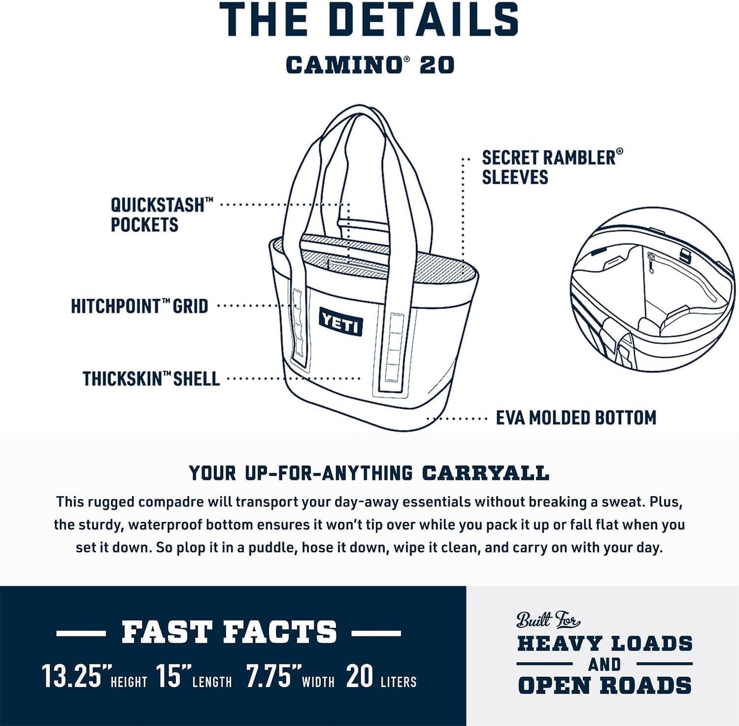 YETI Camino 20 Carryall - Versatile Utility Bag with Internal Dividers for Organized Storage