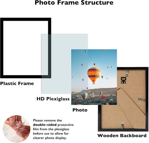 JCJMY 9x10 Picture Frame - Black Wall & Tabletop Display | Shatter-Resistant Plexiglass