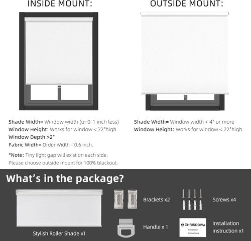 ChrisDowa 100% Blackout Roller Blinds - Cordless, Thermal Insulated, UV Protection | White, 31" W X 72" H
