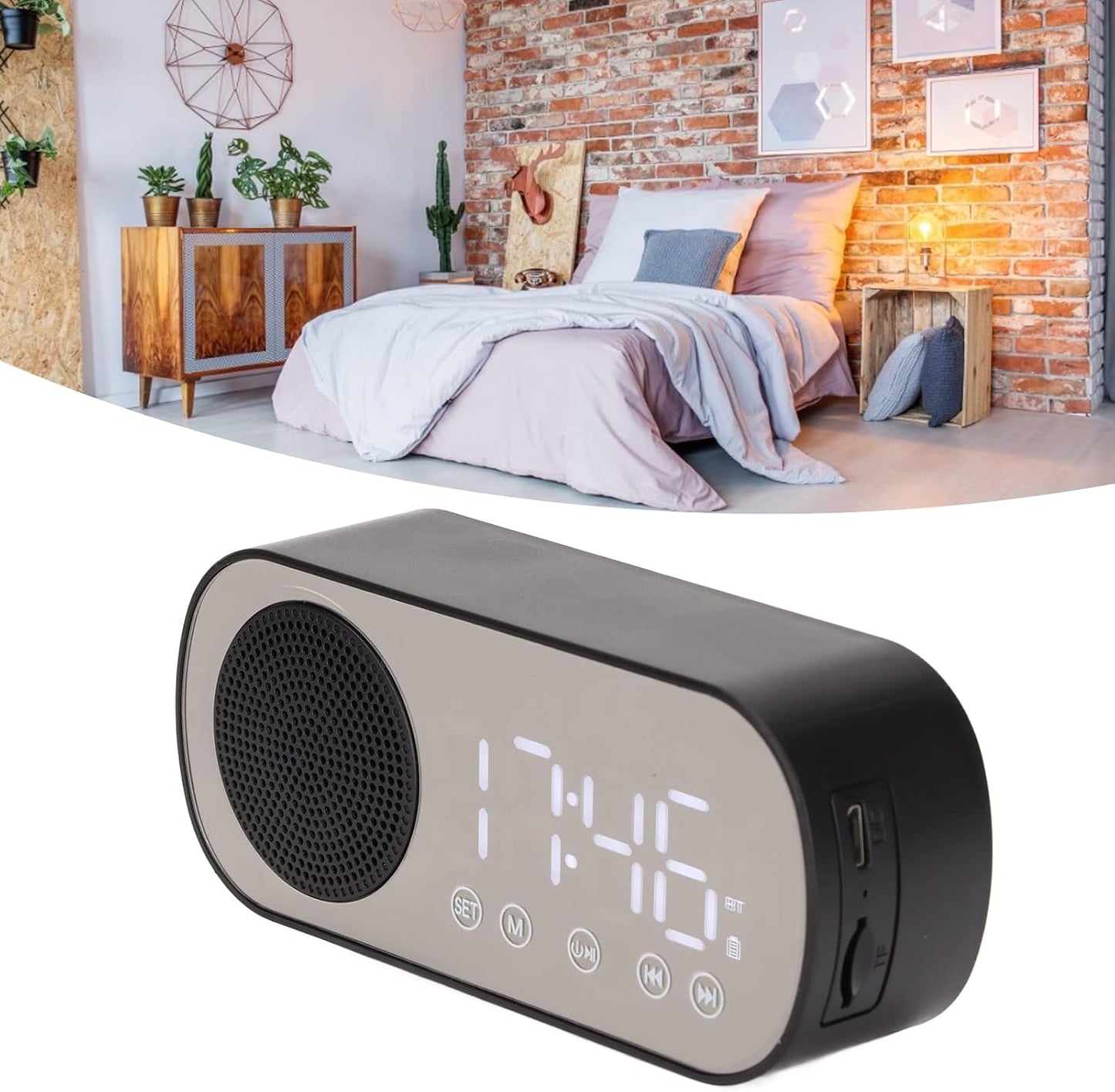 5.0 Hilitand Radio Alarm Clock, Bluetooth Portable Speaker Digital Clock with Dual Alarm Clock, LED Mirror Digital