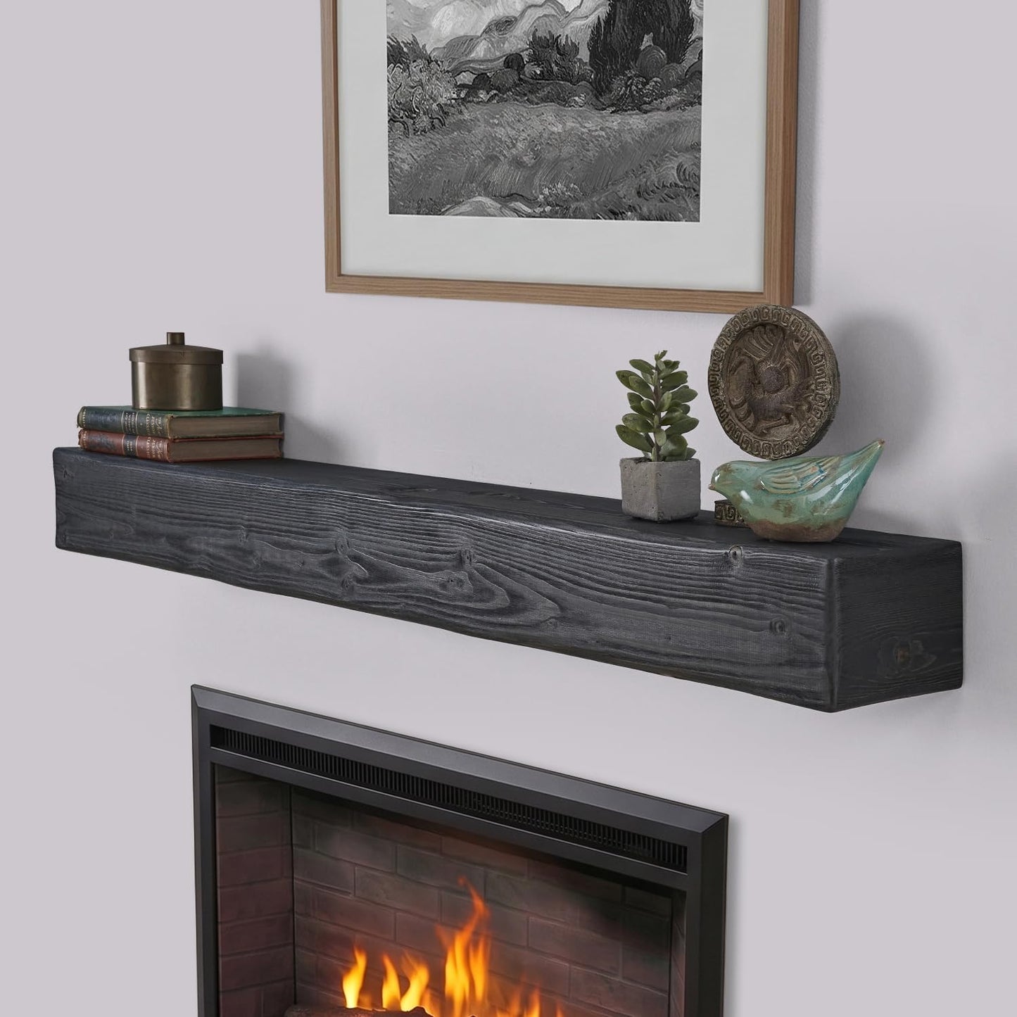 Adorwood Handmade Fireplace Mantel Shelf, Extra Wide Rustic Wood Mantles for Over Fireplace, Wall Mounted Floating Mantel Shelves for Living Room Decor (Ebony, 72 inches)
