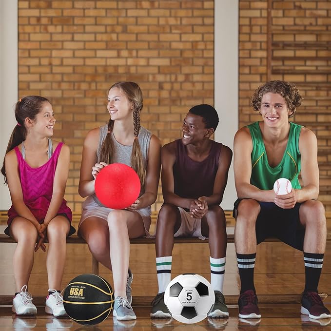 Leyndo 18 Pcs Sport Balls Bulk Set Basketball Football Volleyball Soccer Playground Baseball with Sport Equipment Bag Pump for Outdoor Indoor Practice Gift