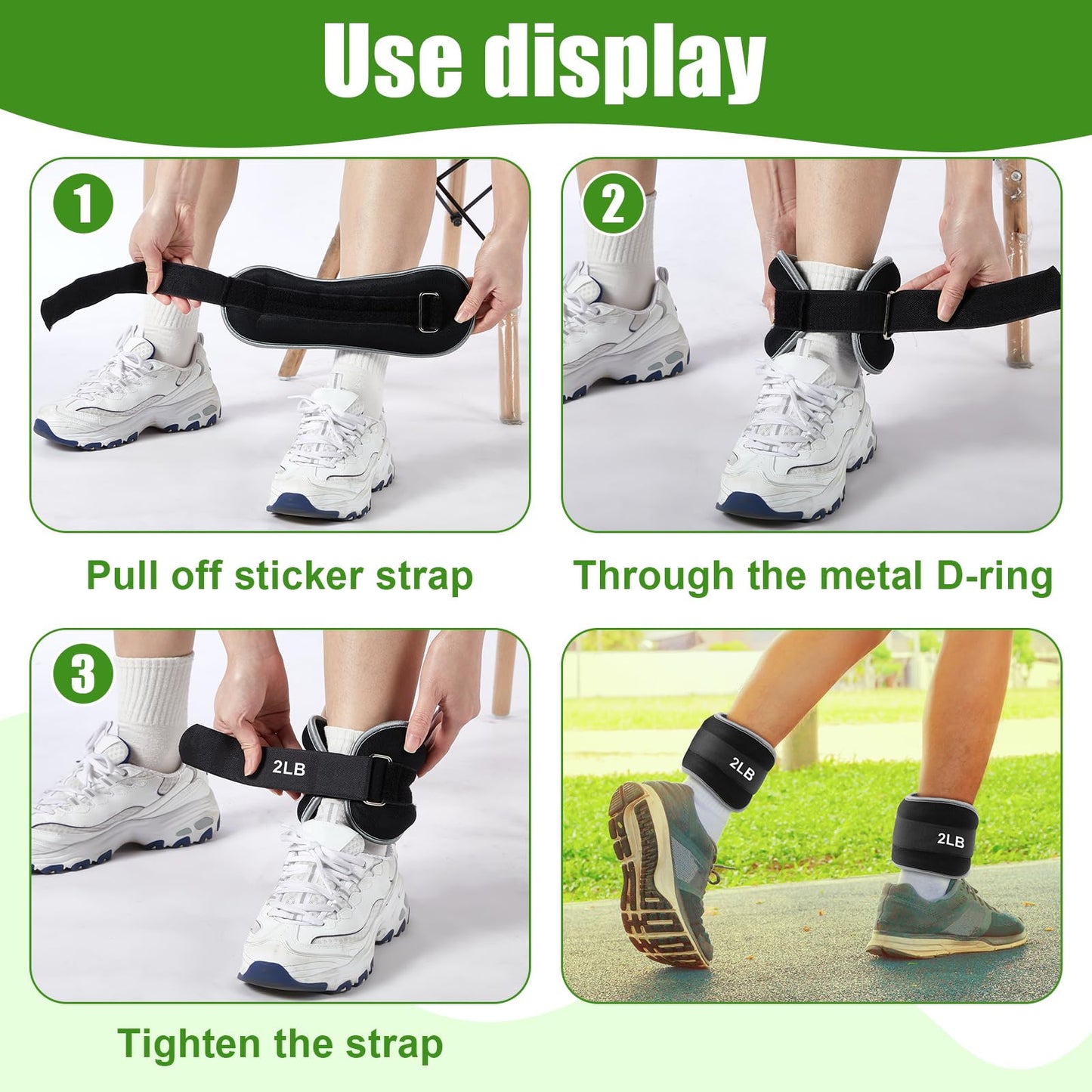 Hollowfly 4 Pairs Ankle Leg Weights Adjustable Set for Women Men, 1lb 2lb Wrist Weight Arm Fitness Wristbands Ankle Leg Strap for Gym Yoga Training Walking Jogging Running