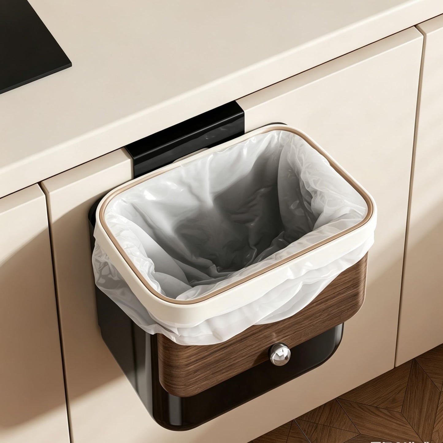 ZNYOPA Large 3.2 Gallon Compost Bin, Under Sink Trash Can with Lid, Hanging Waste Cabinet for Office Kitchen Cupboard Bathroom Bedroom, Black