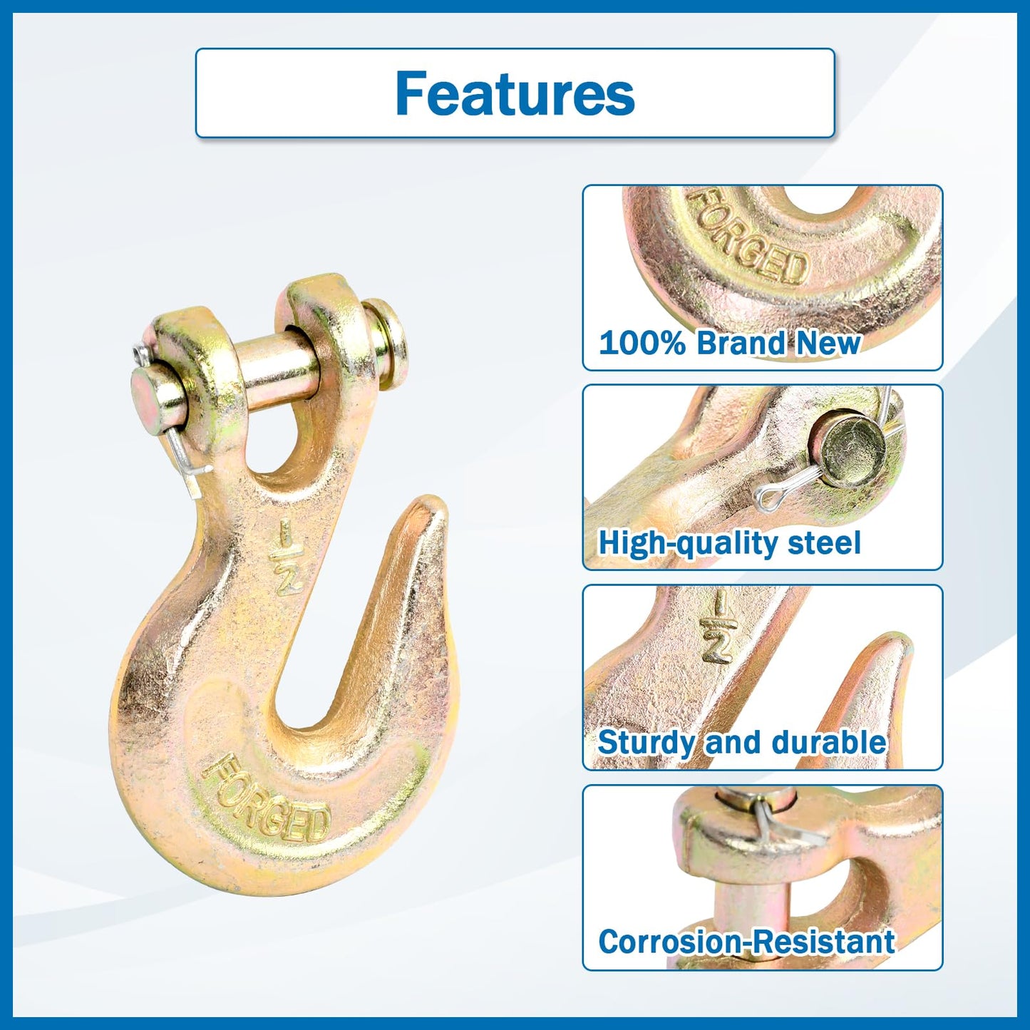 TBAPFS 4Pcs 1/2 Inch Clevis Grab Hooks Grade 70 Chain Hook 12000 Lbs Working Load Limit for Trailer Truck Transport