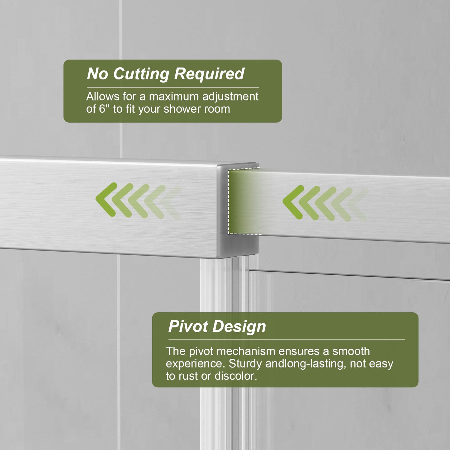 KPUY Pivot Shower Door, 42-48" W x 72" H Semi-Frameless Swing Glass Shower Door with Explosion-Proof Film Nano Coating, 1/4" (6mm) Thick Tempered Clear Glass, Brushed Nickel