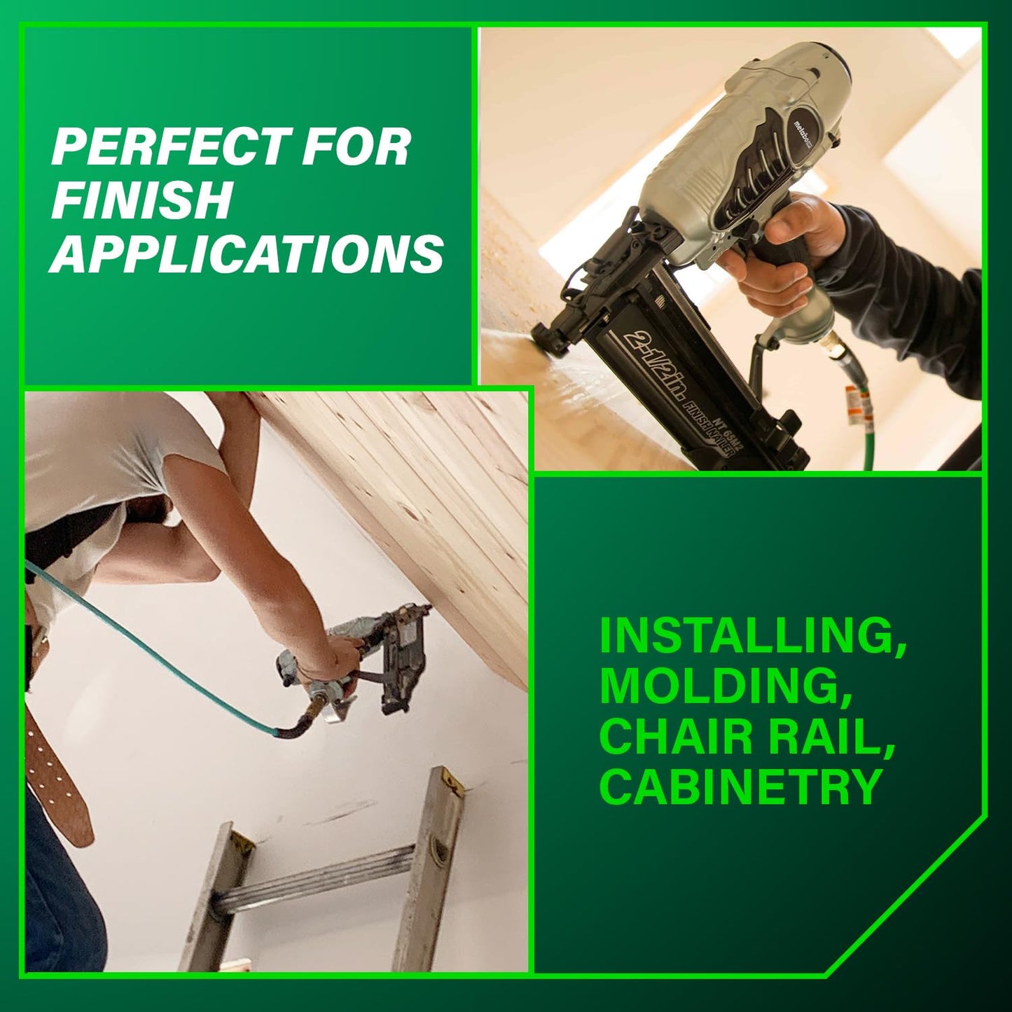 Metabo HPT Finish Nailer with Air Duster, Pro-Preferred Pneumatic Power Nailers, Ideal for Molding, Chair Rail, and Cabinetry, Lightweight 3.7 lbs, 16 Gauge, 1″ to 2-1/2″ Finish Nails, NT65M2S