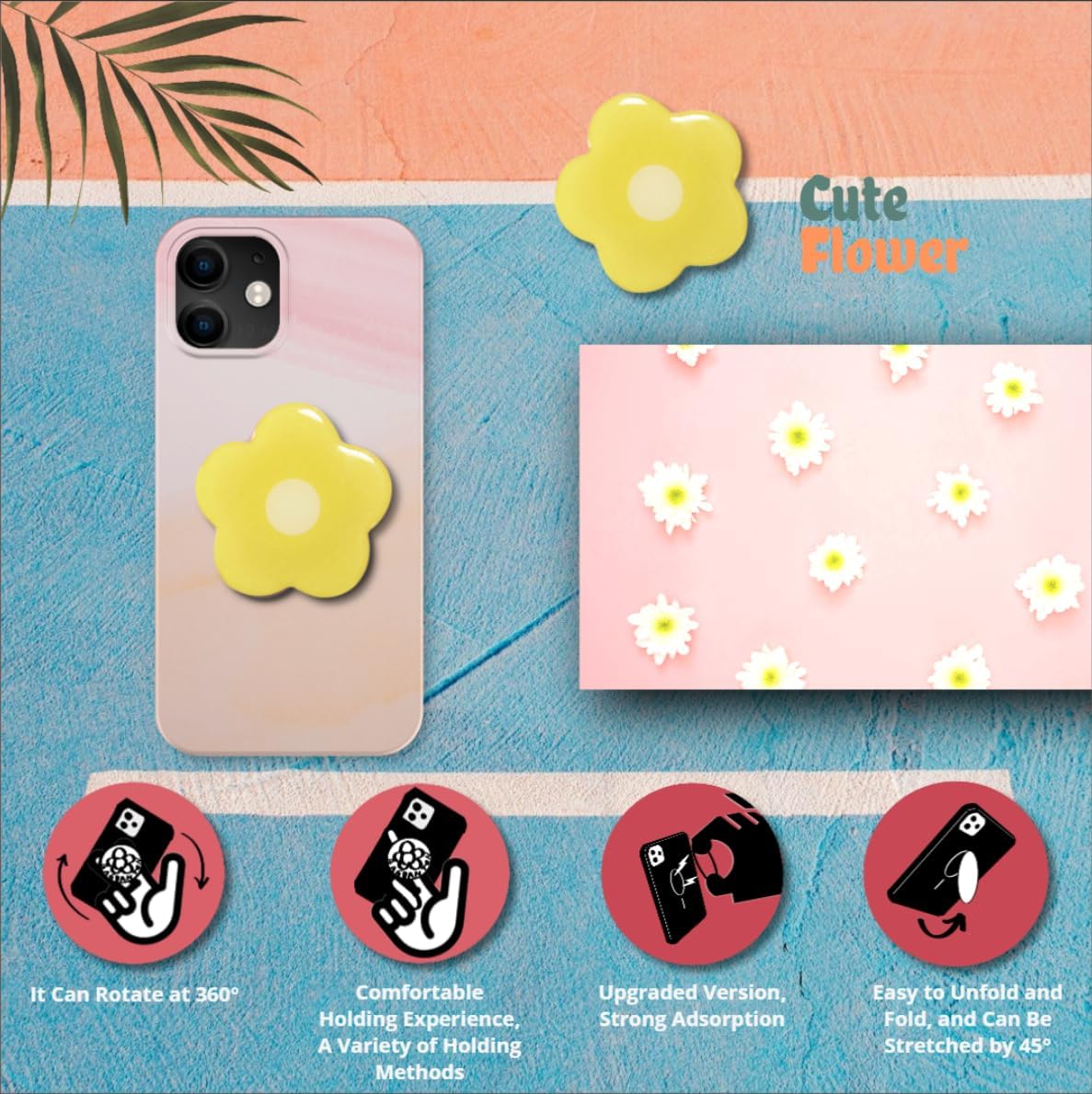 BAGDANTON Cute Flower Series Collapsible Design Phone Grip (Adhesive, Yellow)