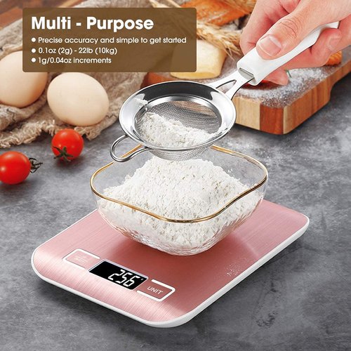 Mik-Nana Digital Kitchen Scale - 10kg/22lb Capacity, Pink Color, Precise 1g Graduation, Easy Clean Stainless Steel