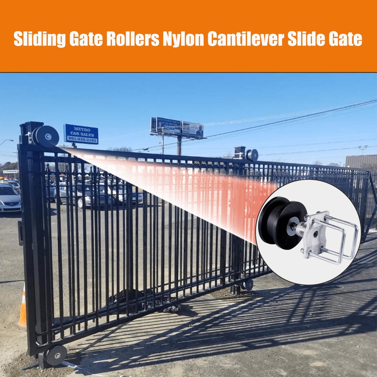 Sliding Gate Rollers,Cantilever Gate Rollers,Nylon Cantilever Slide Gate,4" Square Post x 2" Chain Link Fence Gate Frame, Sliding Gates, Chain Link Gate Roller-1pcs