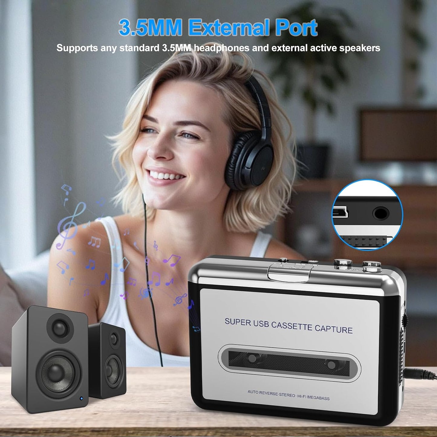 Cassette MP3 Personal Player, Convert Tape to Digital, Walkmaner Portable Tape Recorder with Auto-Reverse, Headphone