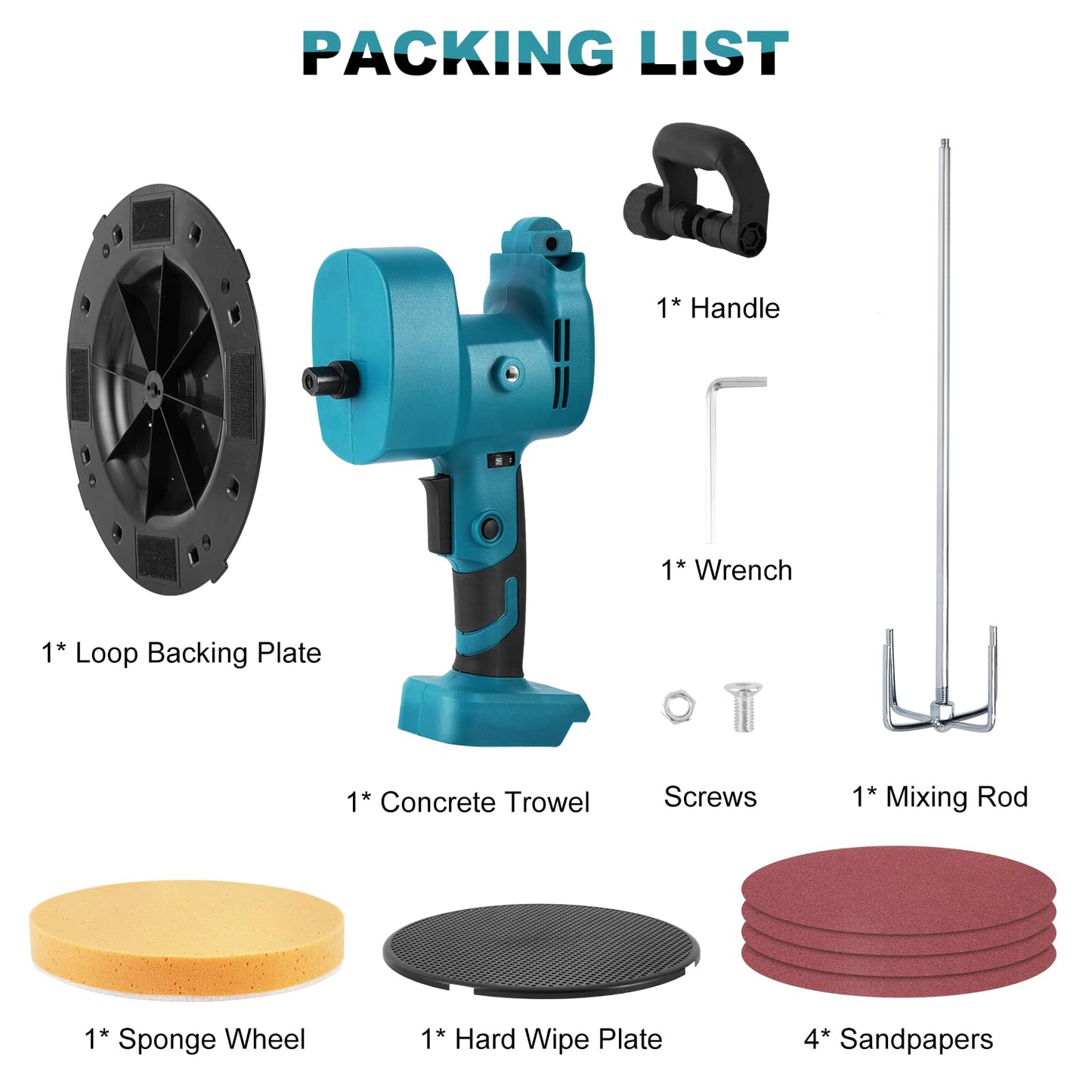 Meticuloso Cordless Concrete Trowel, for Makita 18V Max Battery, Concrete Mixer, Wall Smoothing Polishing Machine, 80-200RPM Electric Plaster Mortar Cement Putty Trowel