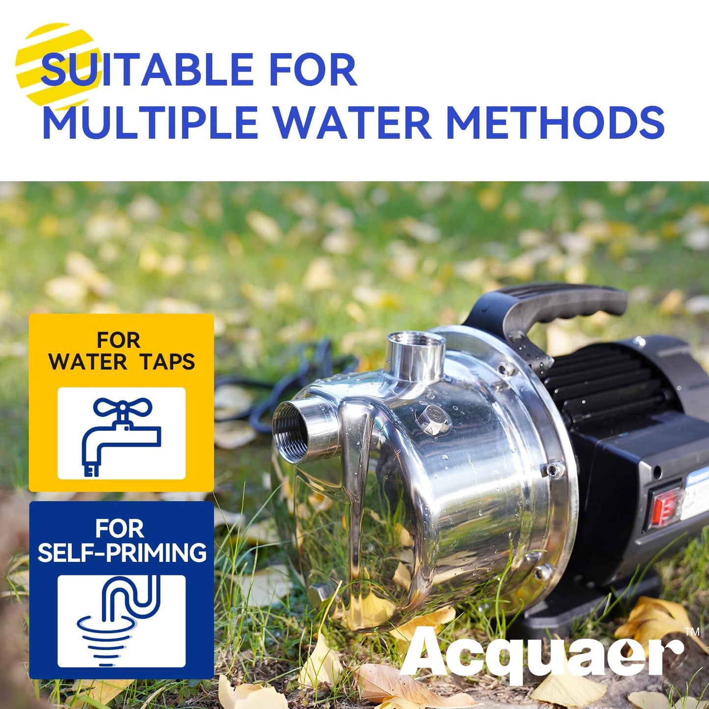 Acquaer 115V Shallow Well Garden Pump, Stainless Steel, Sprinkler Water Transfer Draining Irrigation Pump 1210 GPH, for Water Removal Lawn Garden,1.5 HP Portable
