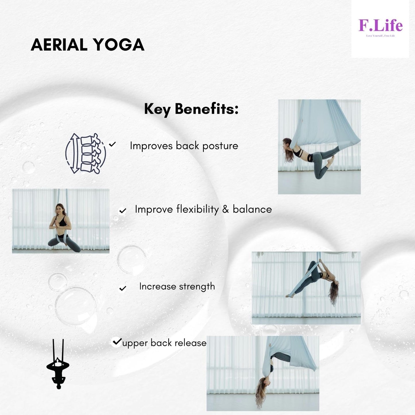 F.Life Aerial Yoga Hammock kit Include Daisy Chain,Carabiner and Pose Guide (Blackish Green)