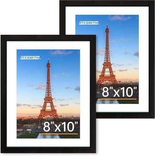 FIXSMITH 8x10 Picture Frame Set of 2 - HD Plexiglass for 5x7 or 8x10 Photos | Black Multi-Display Collage