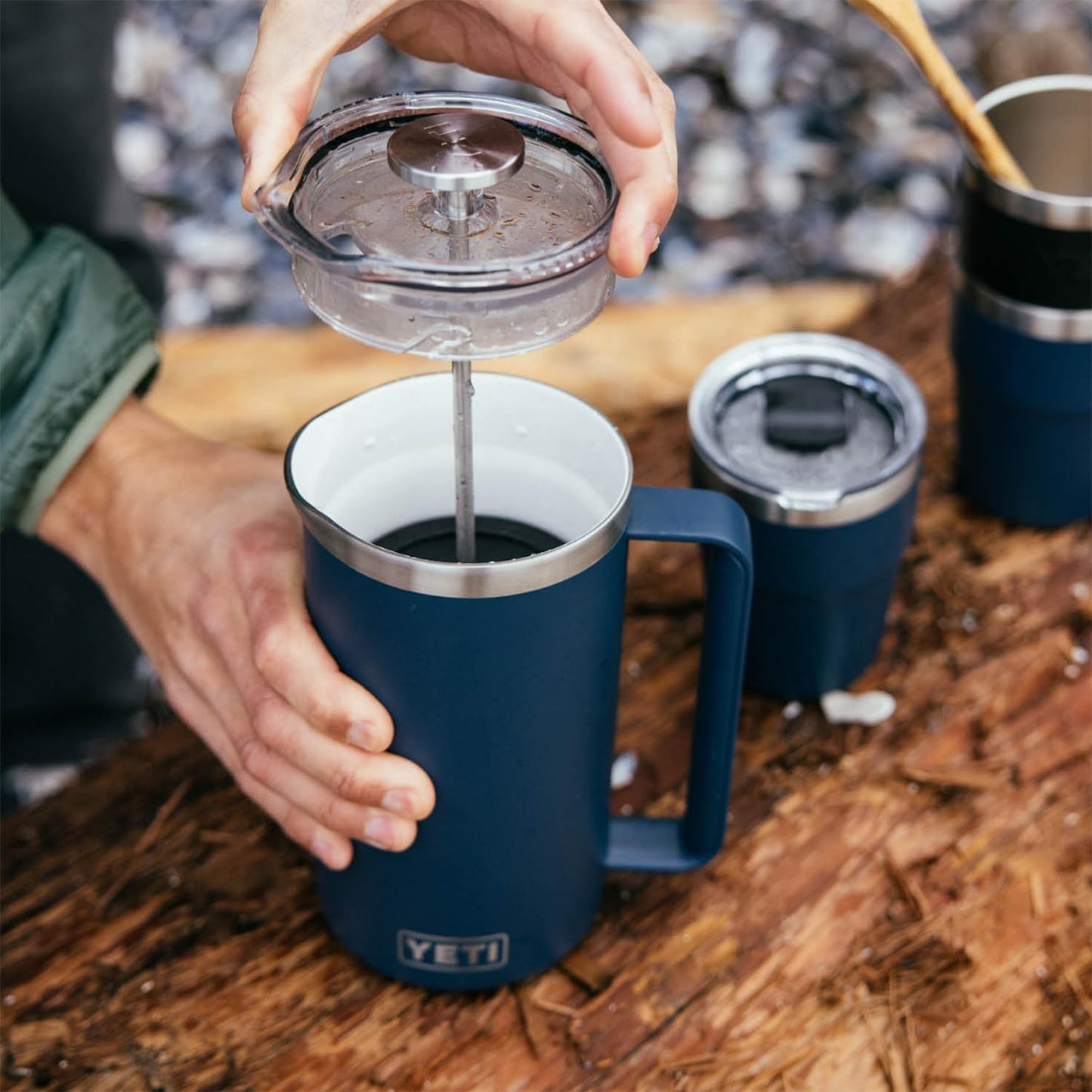 YETI Rambler 64 oz French Press Coffee Maker - Durable Navy Design for Perfect Brews
