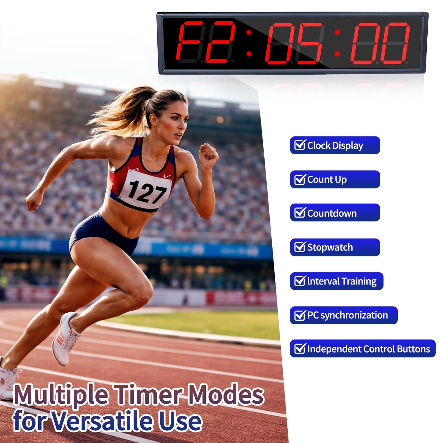 BS-MIAOBO Independent Button Type 1.5-inch Fitness Room Rest Timer, Suitable for Gym Exercise/School/Home Exercise/Boxing Gym/Indoor Rock Climbing (4.2-inch Data PC Transmission Mode)