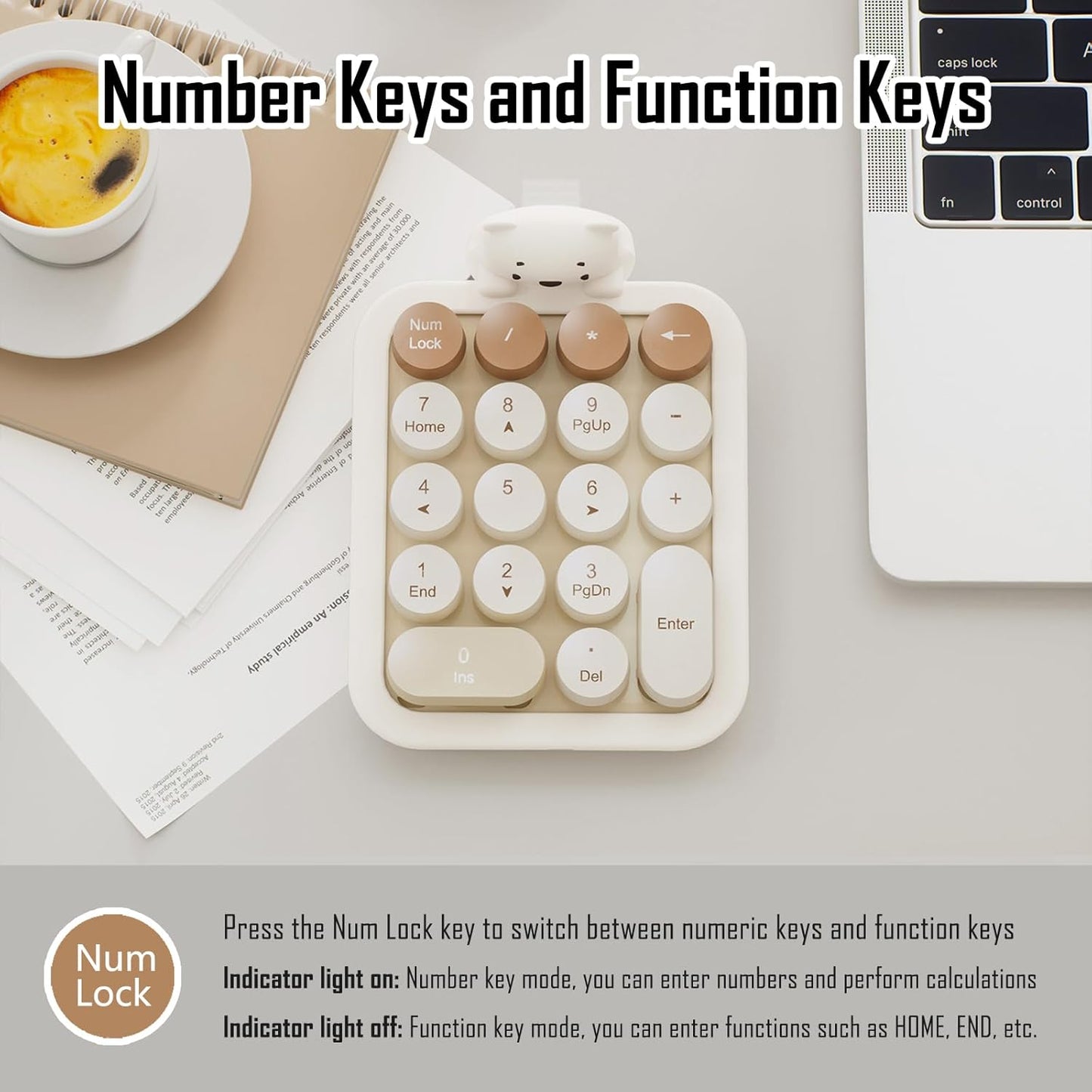 Lomiluskr 2.4G Accounting Cute Wireless Numeric Keypad with Silicone Bear, Colorful Round Keycaps, USB Wireless