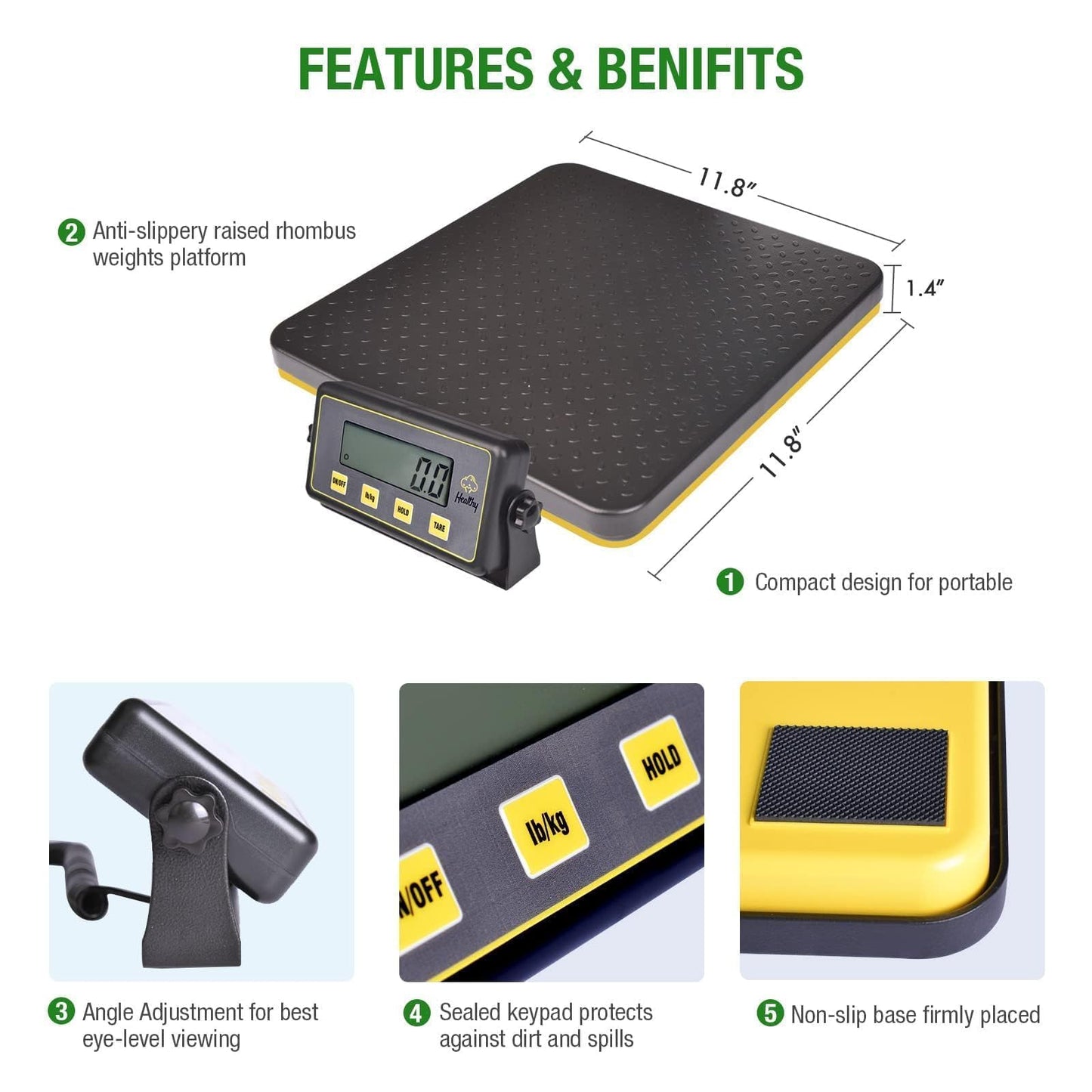 Shaledig 400lbs Commercial Scale Digital Receiving Scale with Anti-Slip Aluminum Platform, High Accuracy Food Scale with Hold/Tare/Auto-Off, Kitchen Scale with LCD Display for Restaurant/Cater