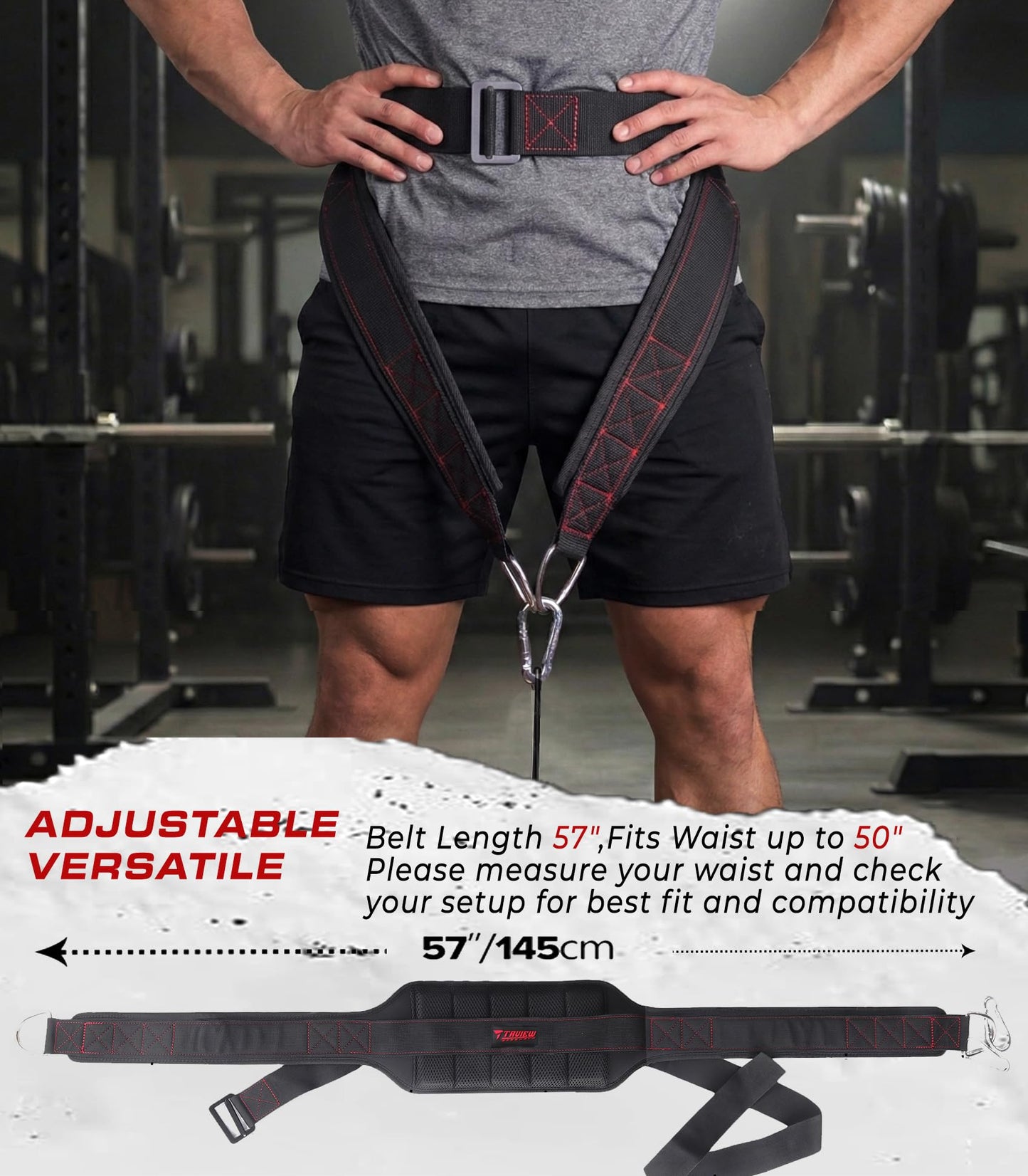 Belt For Belt Squats, Rack Attachment & Squat Machine, Weight Lifting&Powerlifting – Back Support, Low-Profile, Padded Hip & Thigh, Secure Buckle, Heavy Duty