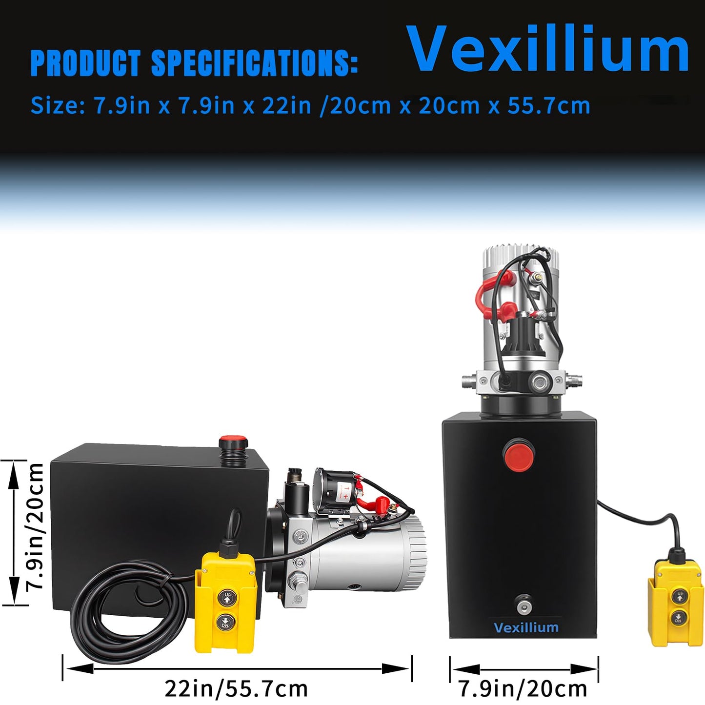 Vexillium 12 Quart Hydraulic Power Unit, Single-Acting Electric Hydraulic Pump, DC 12V 3200 PSI, Metal Reservoir for Dump Truck & Dump Trailer Hydraulic Systems