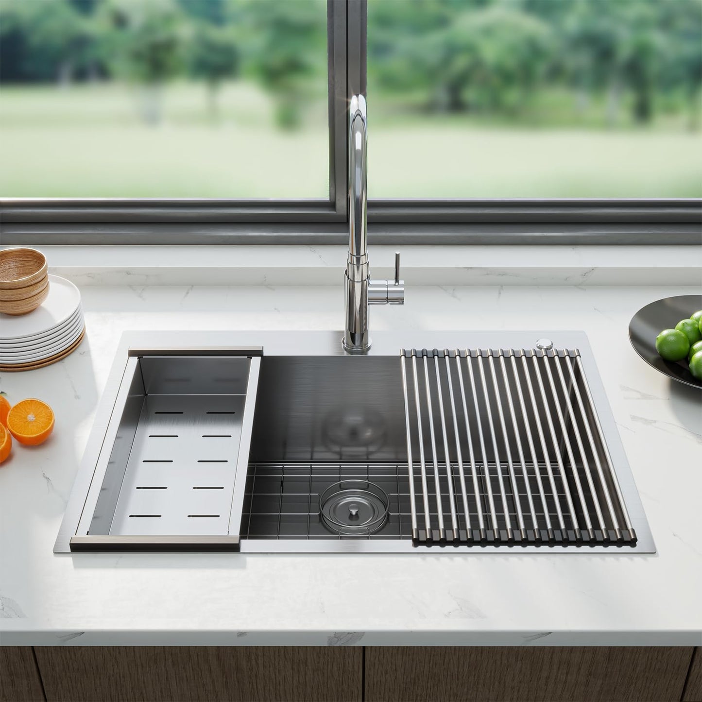 GarveeHome Kitchen Sink - 33 in Single Bowl Stainless Steel Undermount Sink, 16 Gauge Commercial Grade with Easy Drain System & Brushed Nickel Finish