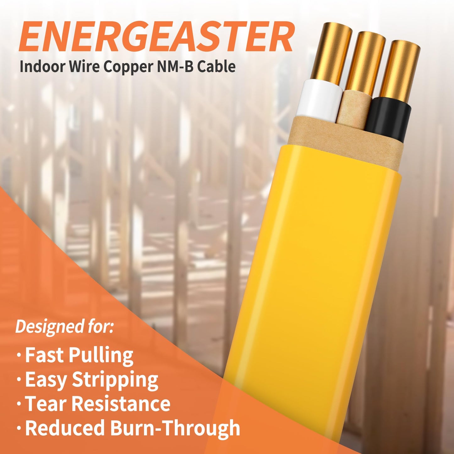 Energeaster Solid Indoor 12/2 W/G NMB Cable 100ft Coil，Electrical Wire 12 Gauge Wire 2 Conductors Non-Metallic with Ground Wire(Yellow)