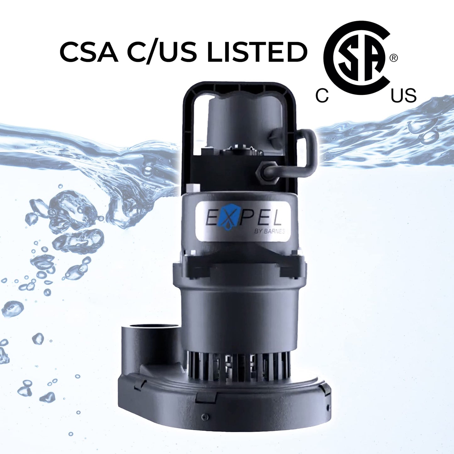 Barnes 130234A Model ESB33 Expel Submersible Sump Pump - High-Efficiency for Residential Use, Cast Iron Vortex Impeller, 1/3 HP, 45GPM, Integral Float Switch, 9-Foot Waterproof Cord, Black